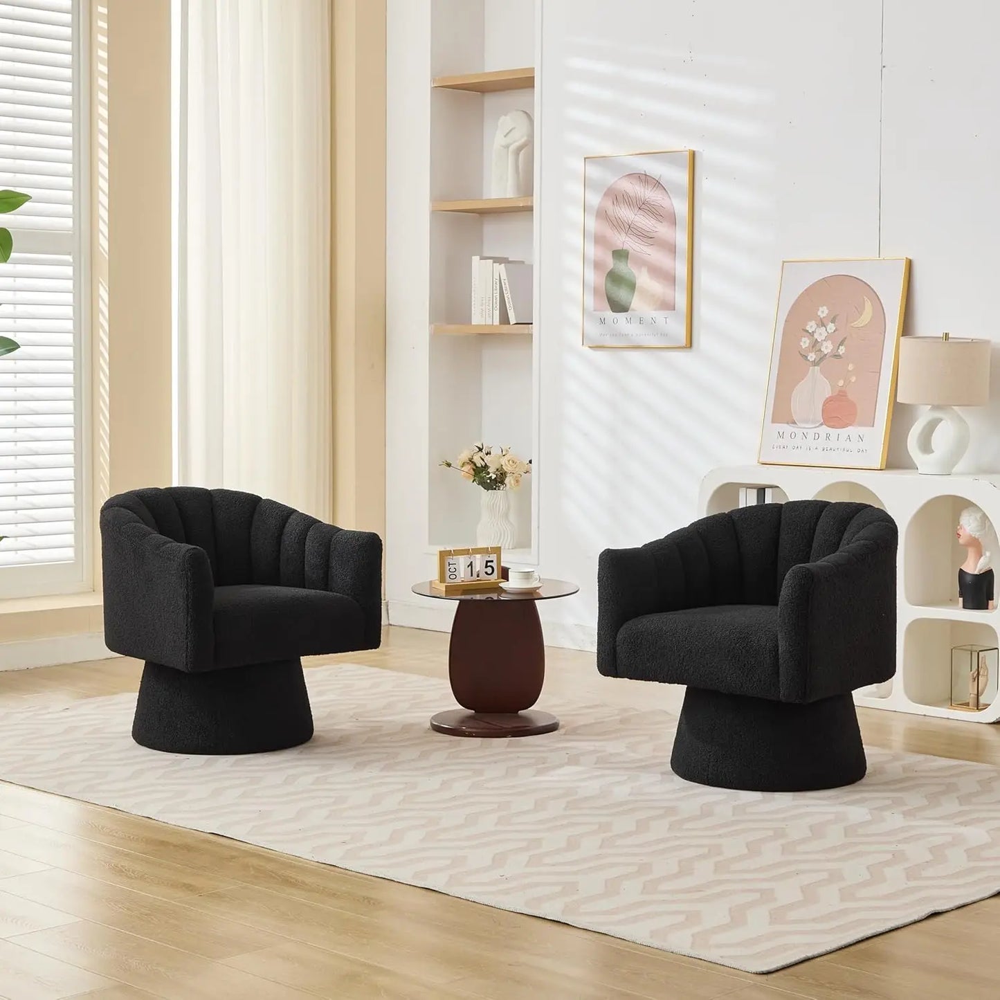 Velvet Upholstered Barrel Chair 360 Degree Swivel Set of 2