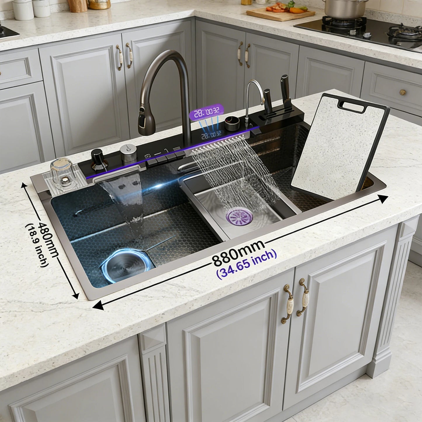 BusySink Stainless Steel Kitchen Sink With Digital Display