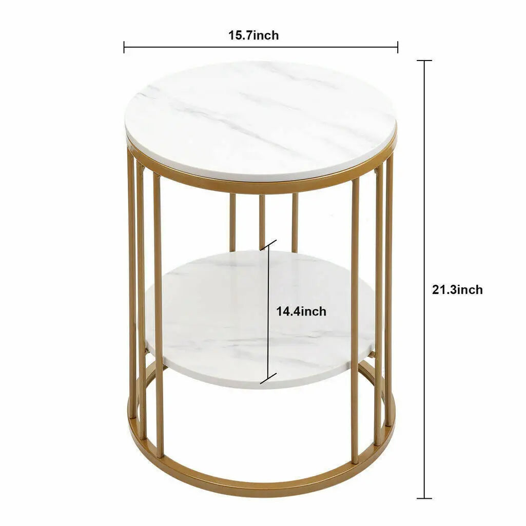 Wisfor Two Tier Marble Round Side Table Nightstand