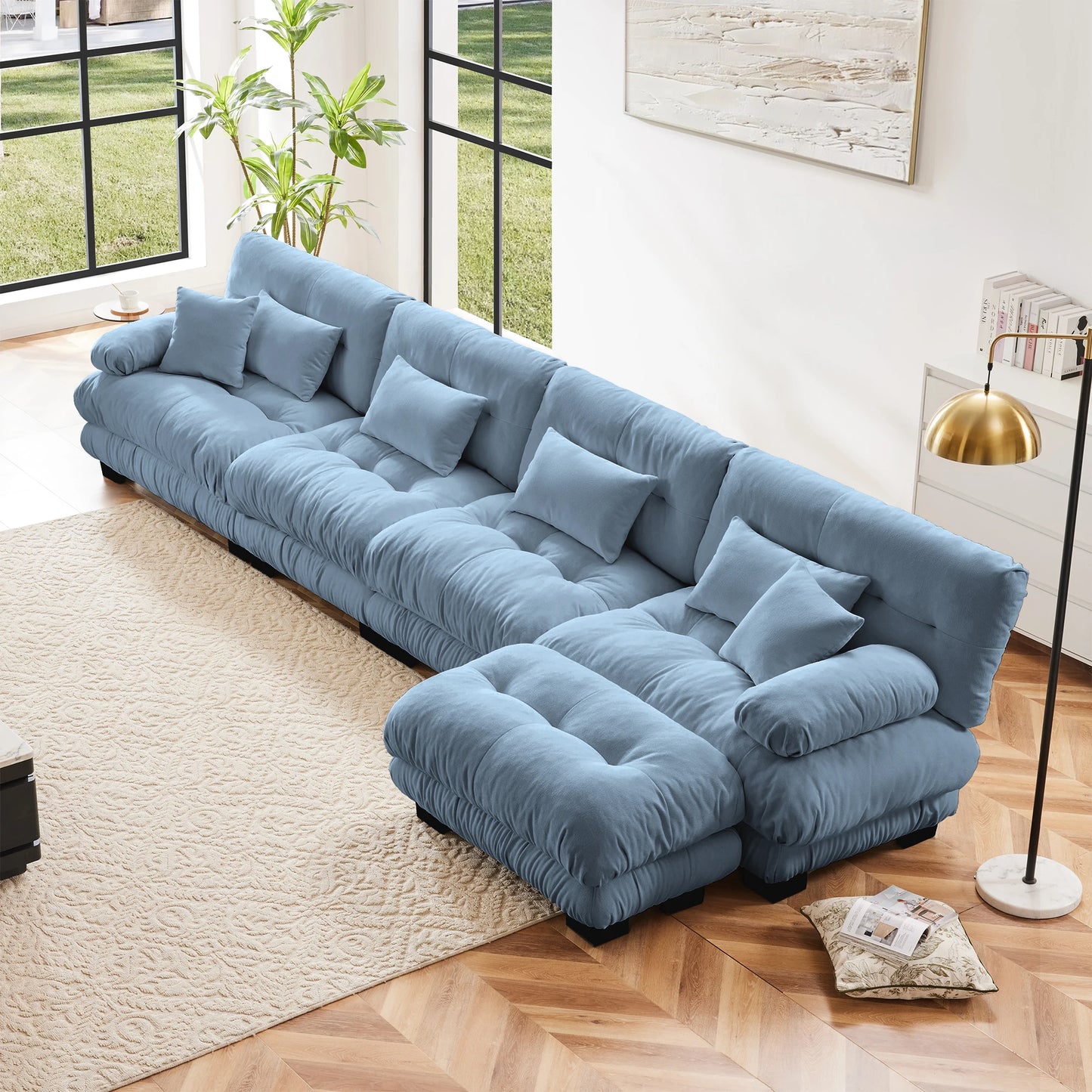 Chenille Modular Sectional Sofa Couch With Ottomans