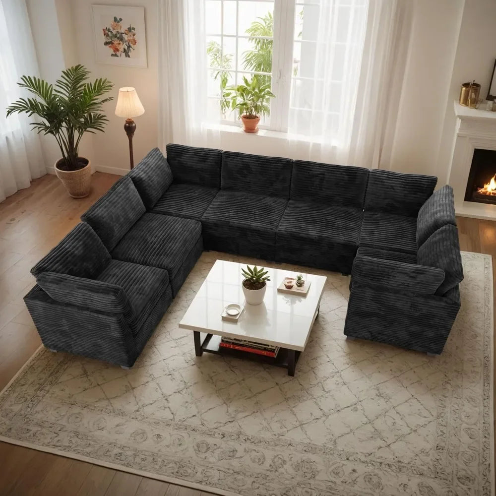 Modular U Shaped Sectional Sofa With Chaise Plush Corduroy