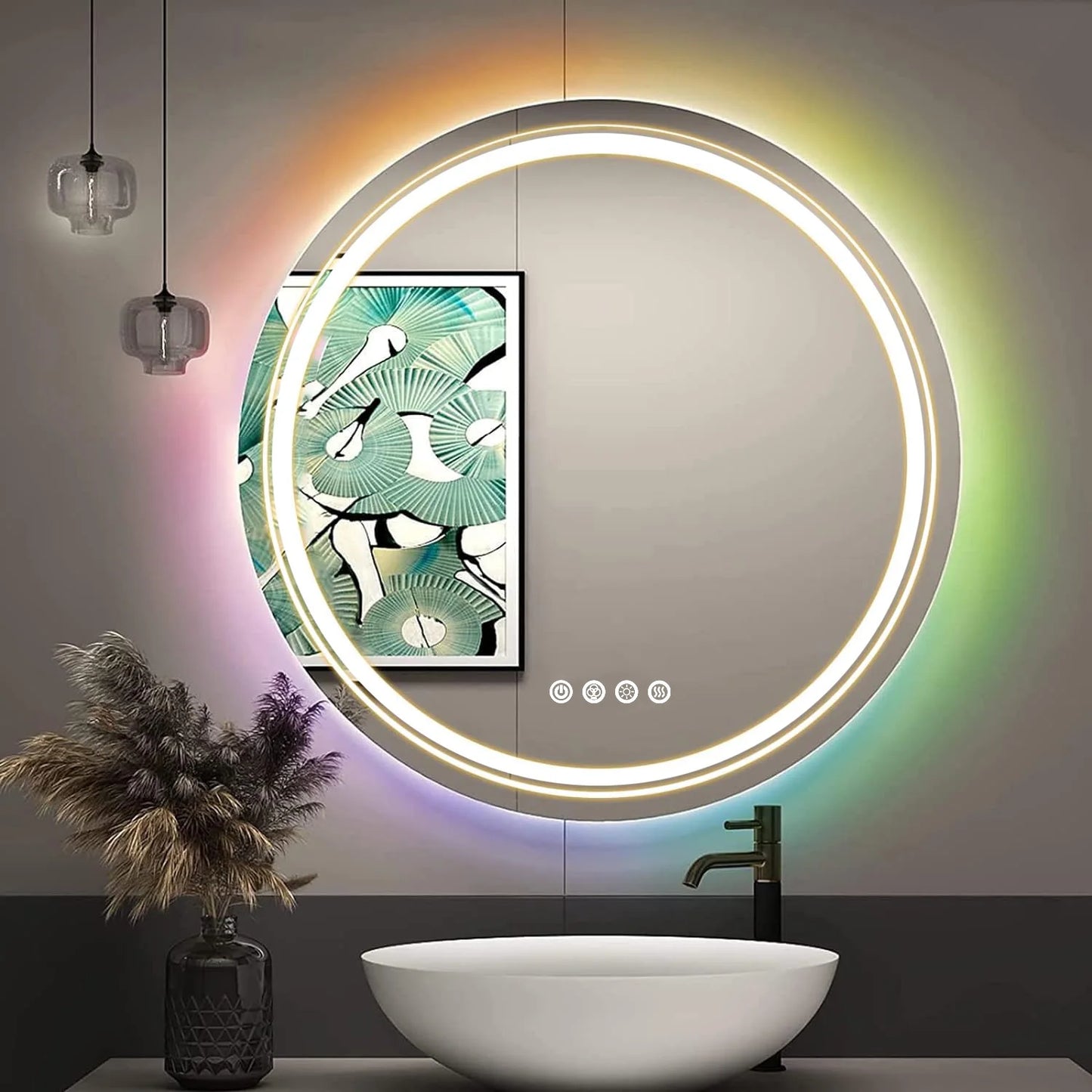 Round LED Bathroom Mirror With Backlit Front Lit Dimming Demister