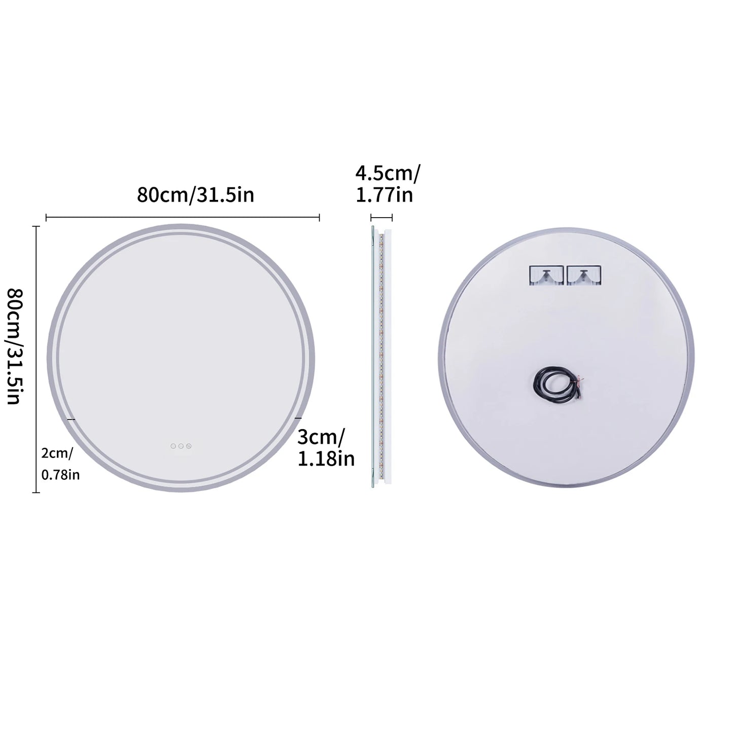 Round LED Bathroom Vanity Mirror Anti Fog With Bright Lights