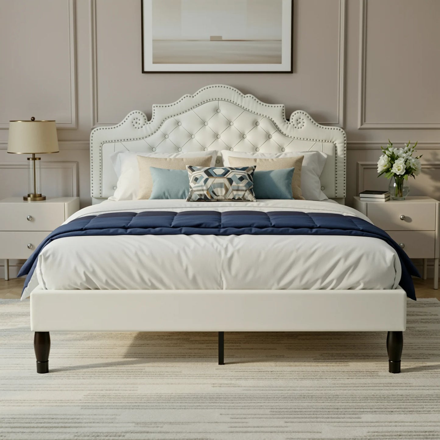 HOOMIC Velvet Bed Frame With Adjustable Tiara Headboard Diamond Tufted