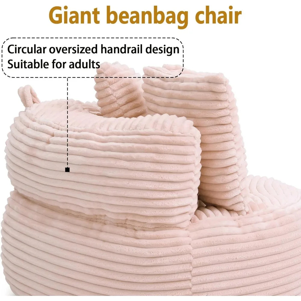 Bean Bag Chair With Armrests Corduroy Fabric 3 Pillows Living Room