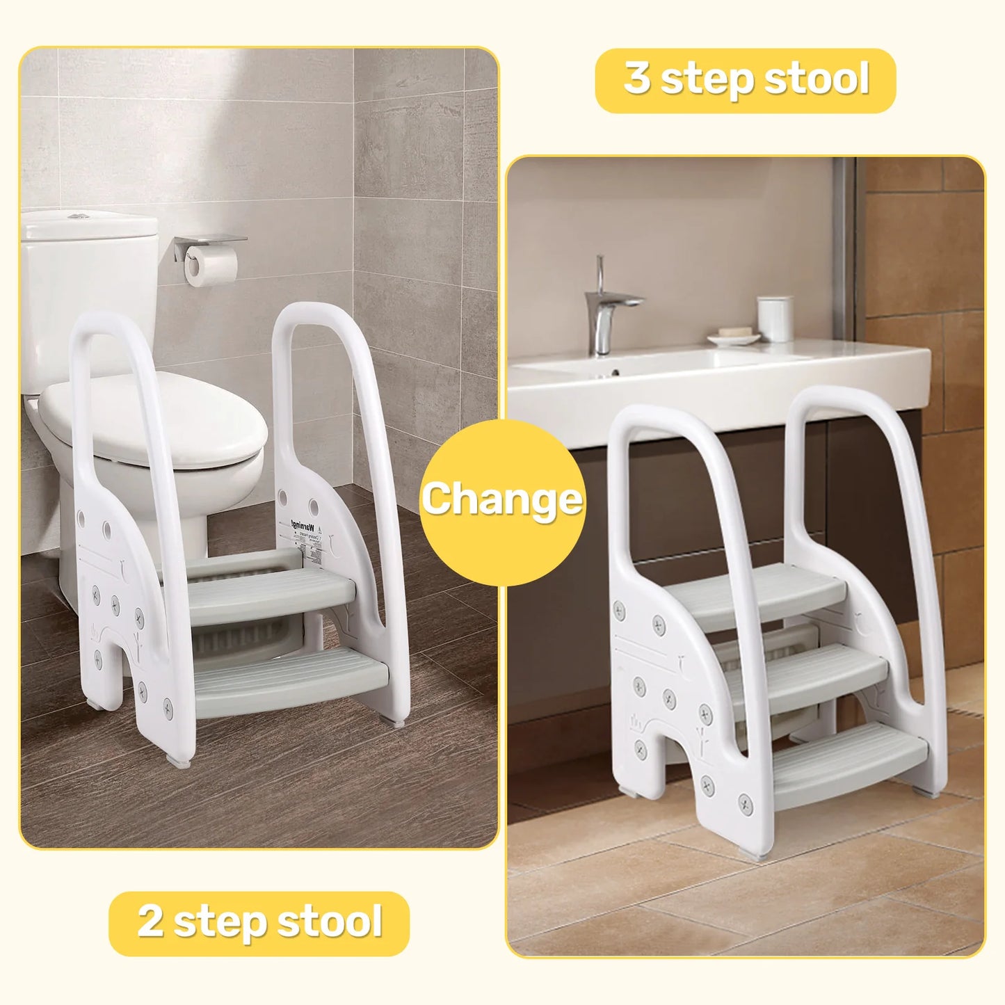 Toddler Step Stool With Handles Plastic 3 Step Bathroom Kitchen