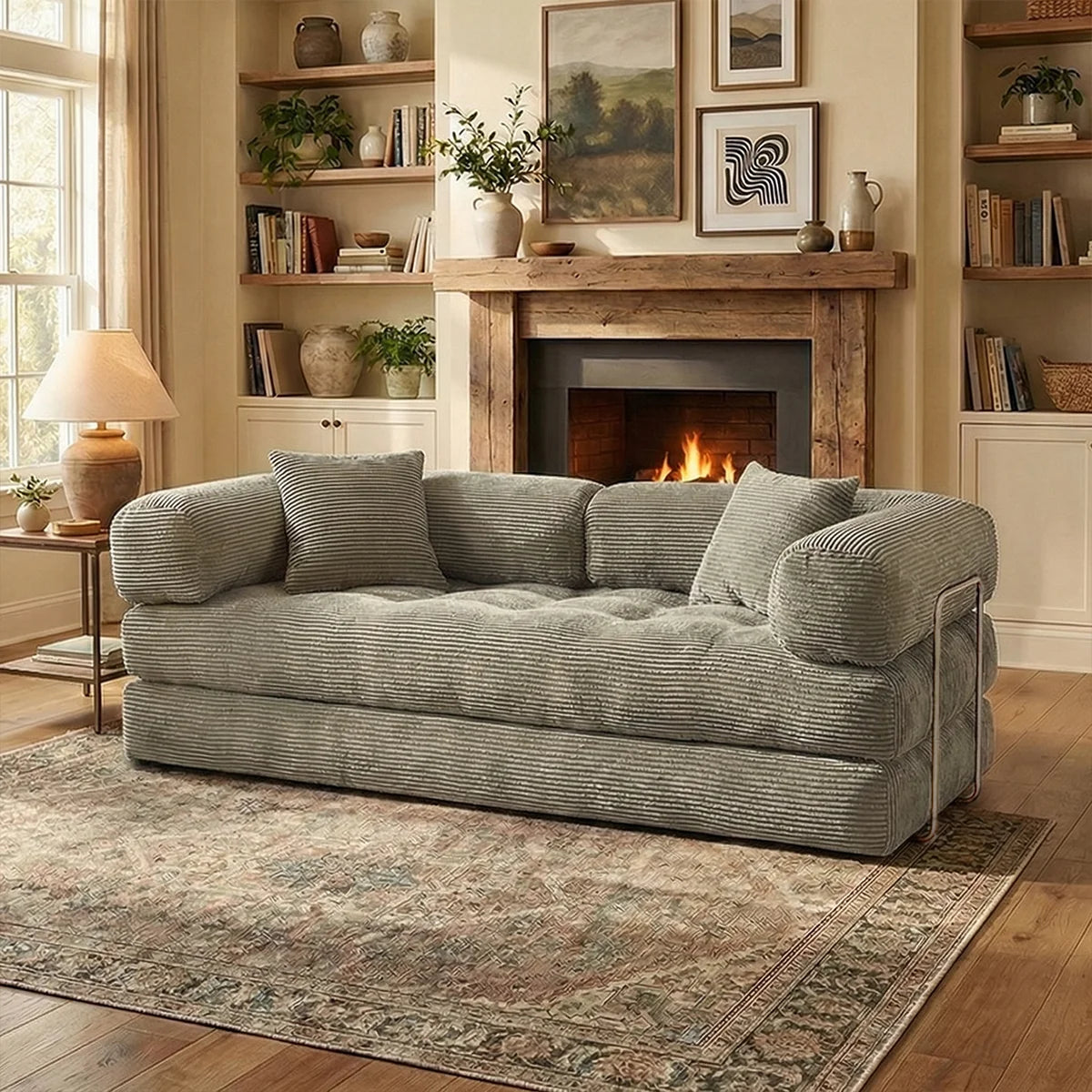 YQzyphyna 4-In-1 Futon Sofa Bed Corduroy Sleeper Loveseat