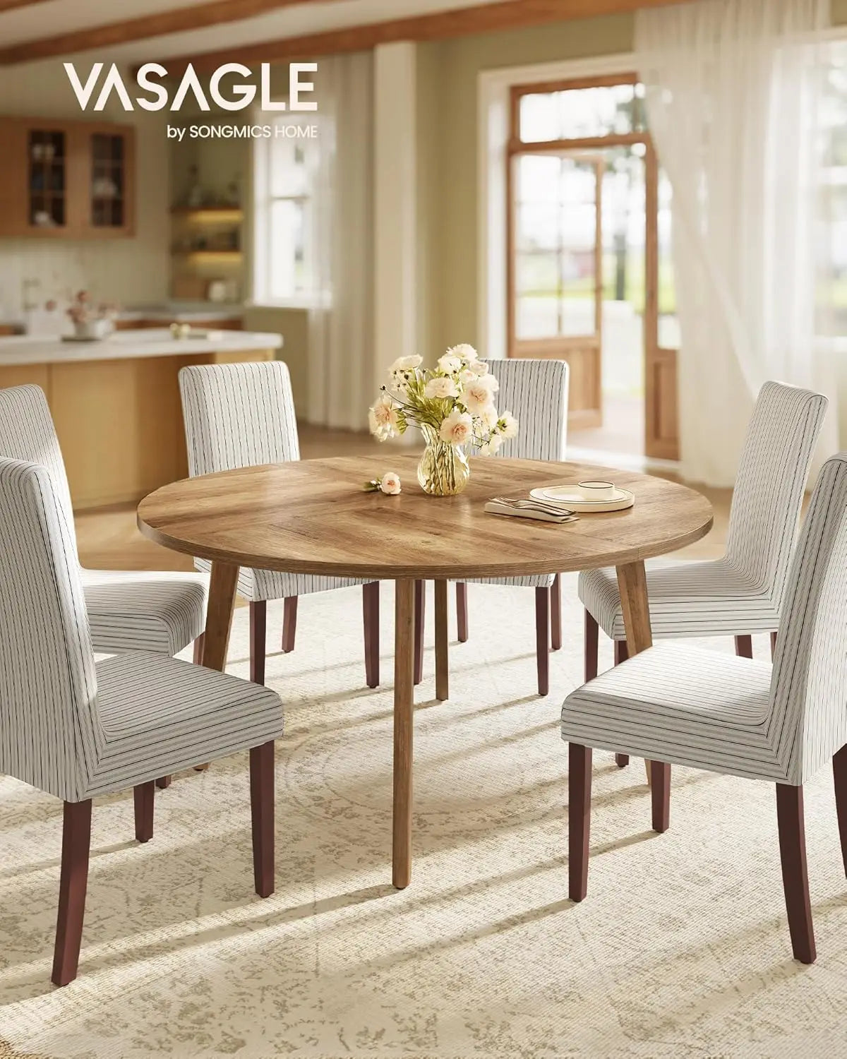 Round Dining Table Modern Tapered Legs Kitchen Dining Room