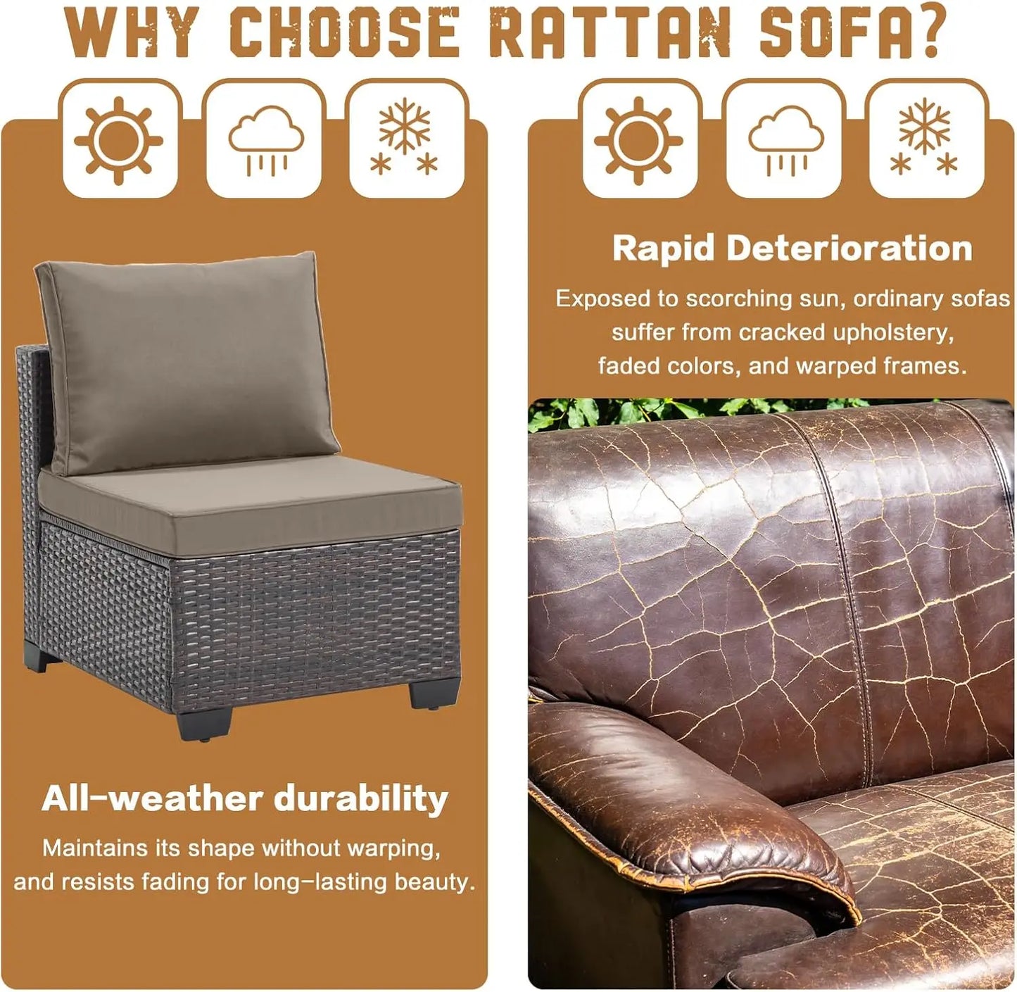 Outdoor Patio Furniture Set All Weather Sectional Sofa PE Rattan