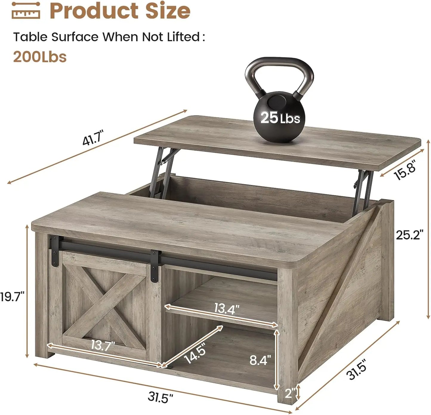 Lift Top Farmhouse Coffee Table With Hidden Storage