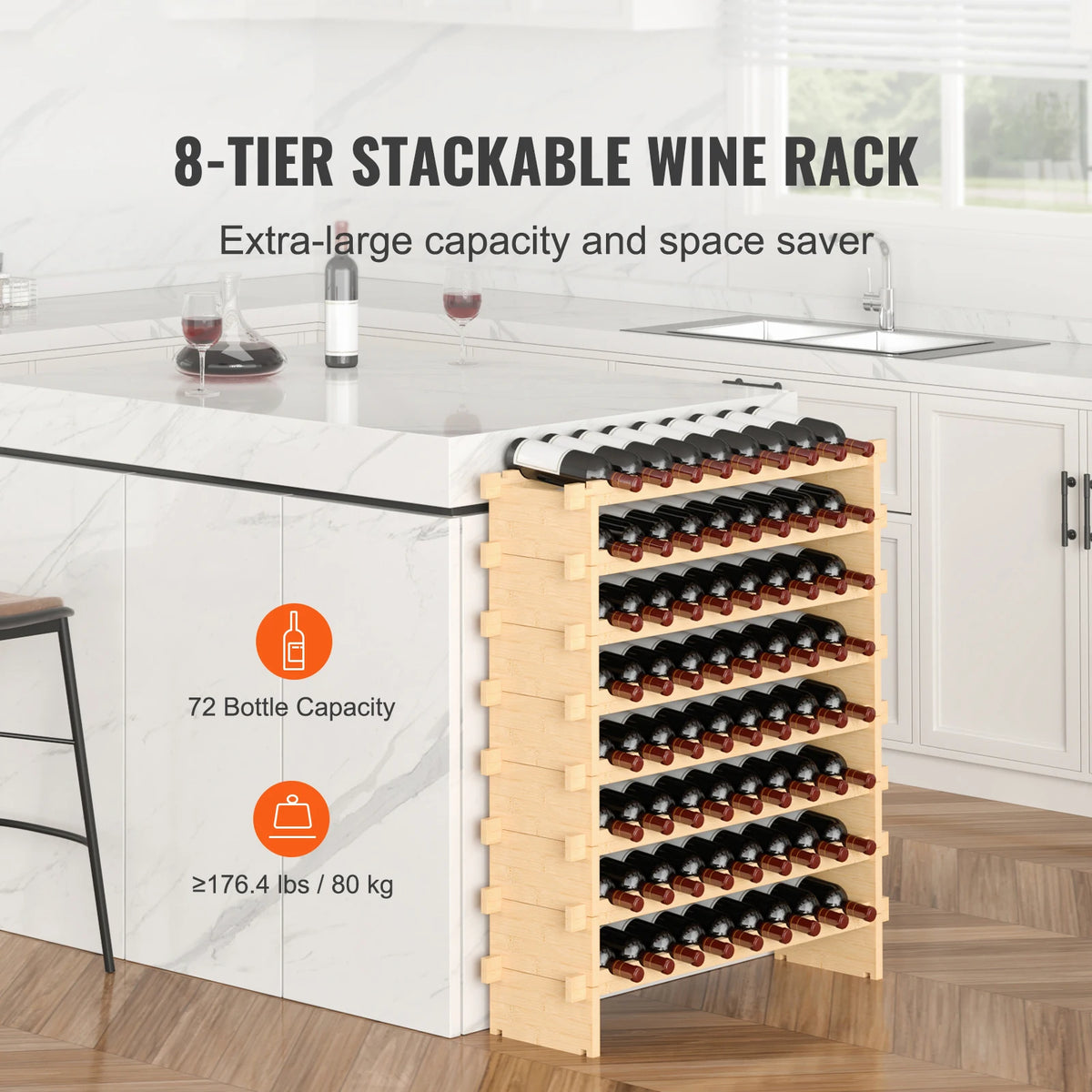 SucceBuy Bamboo 8 Tier Stackable Wine Rack Free Standing Display