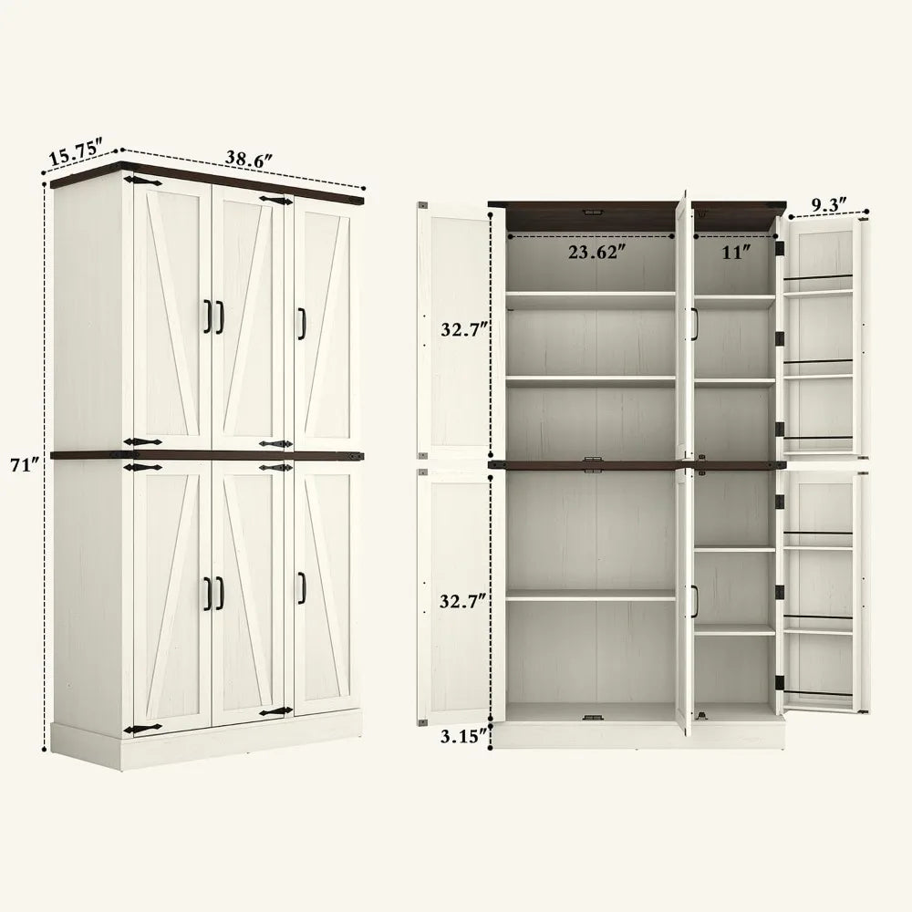 Farmhouse Kitchen Pantry Cabinet With Barn Doors And Adjustable Shelves