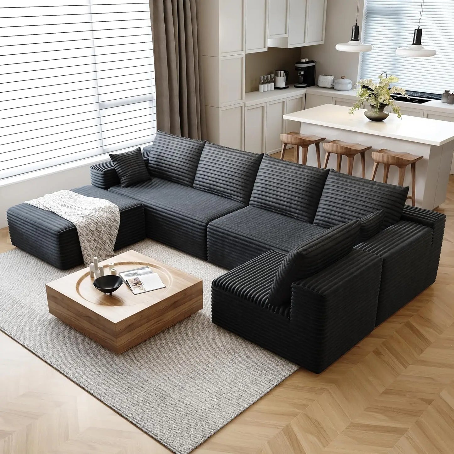YQXH Cloud Style Sectional Sofa With Velvet Memory Foam Cushions