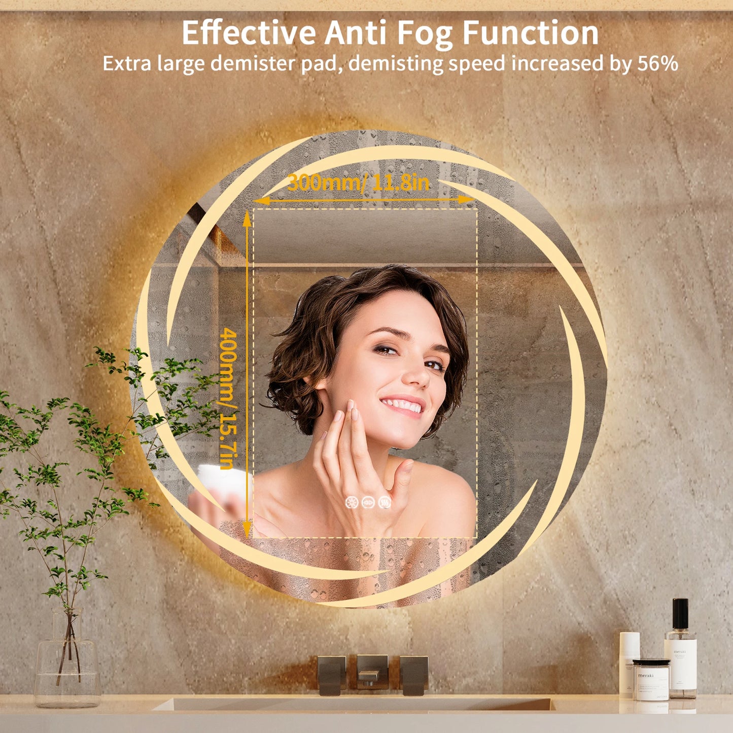 LED Backlit Bathroom Mirror With Anti-Fog, Dimmable Three Lighting Modes