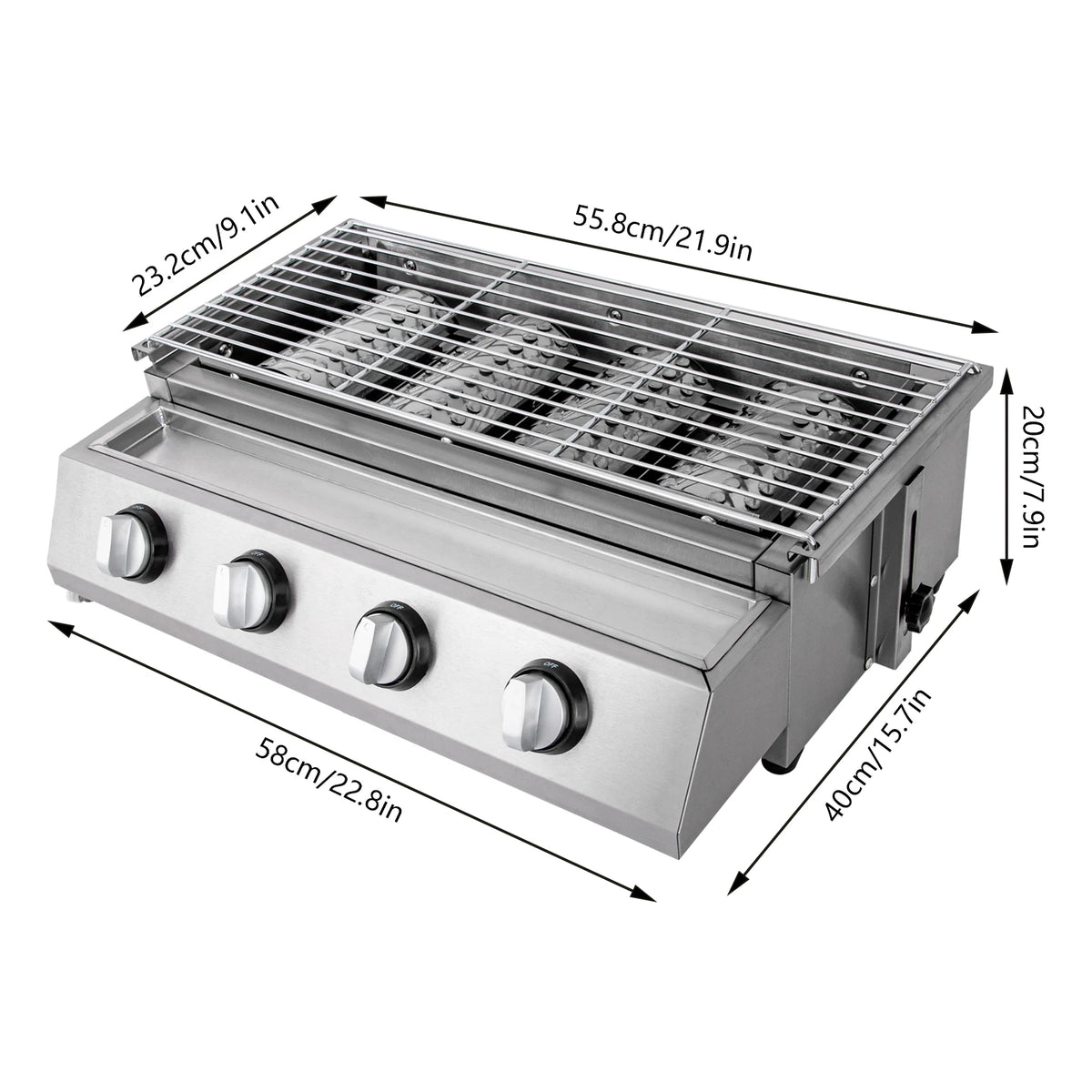 Portable Four Burner Stainless Steel Gas Grill For Camping