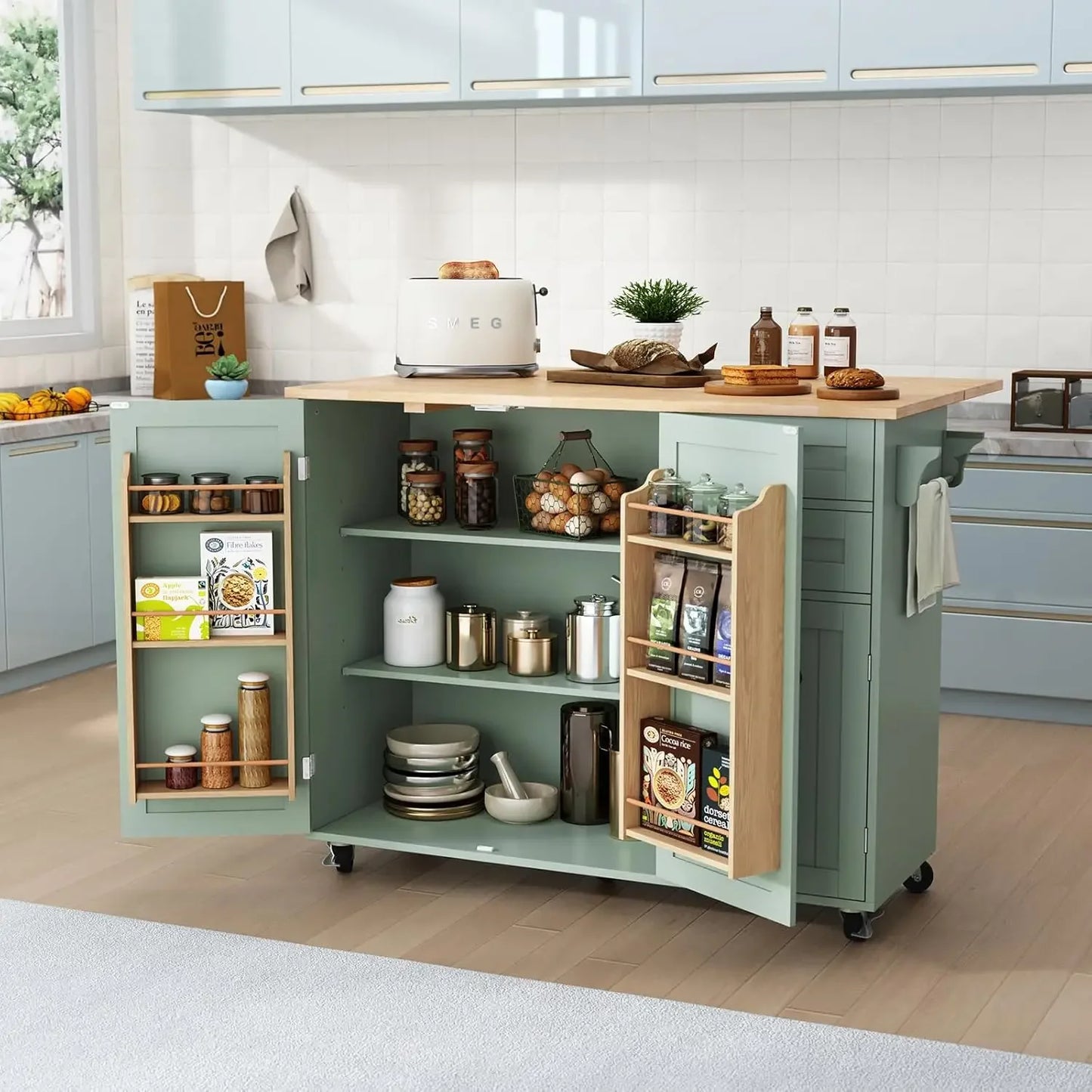 Kitchen Island With Storage Rolling Cart Drop Leaf Bar Countertop