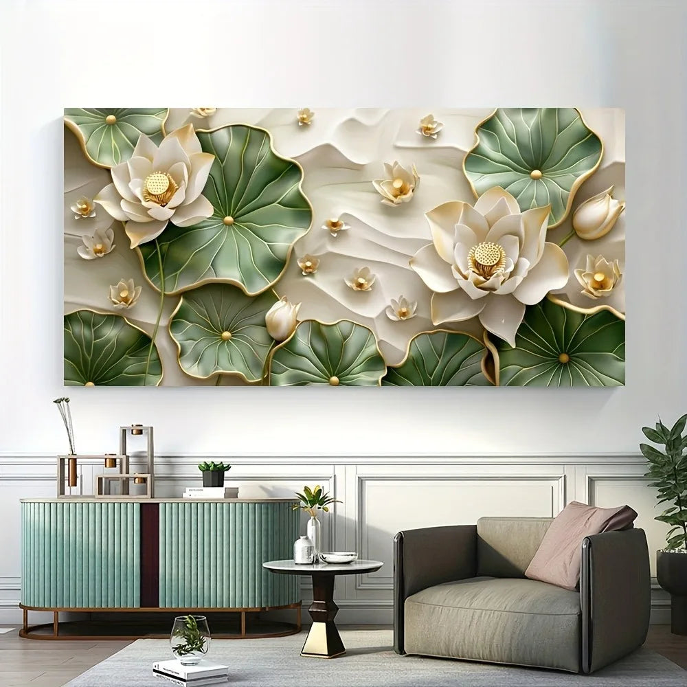 Modern Abstract Lotus Leaf Canvas Art For Living Room Hallway