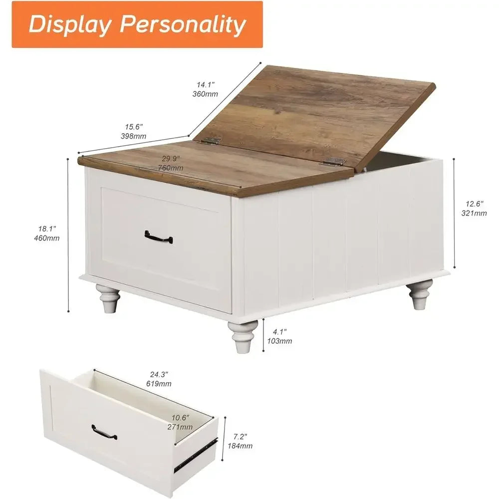 Solid Wood Lift Top Square Coffee Table With Storage Cabinet