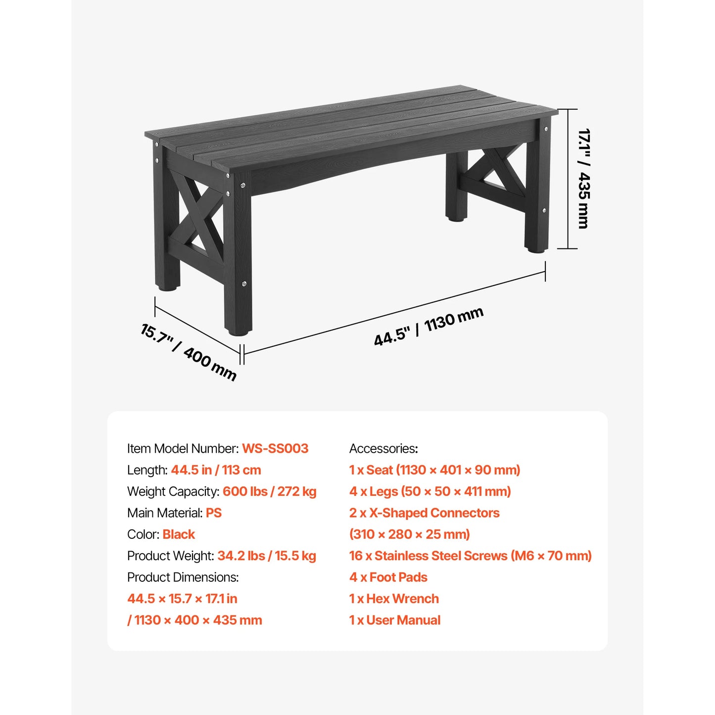 SucceBuy Outdoor Wood Metal Garden Bench 480 Lb Capacity