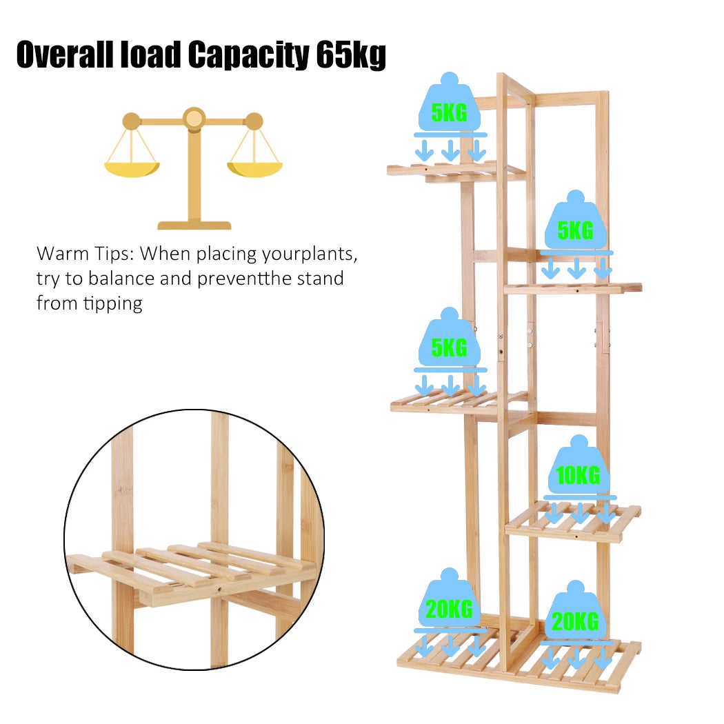 Bamboo Six Tier Plant Stand Rack For Indoor Outdoor Display