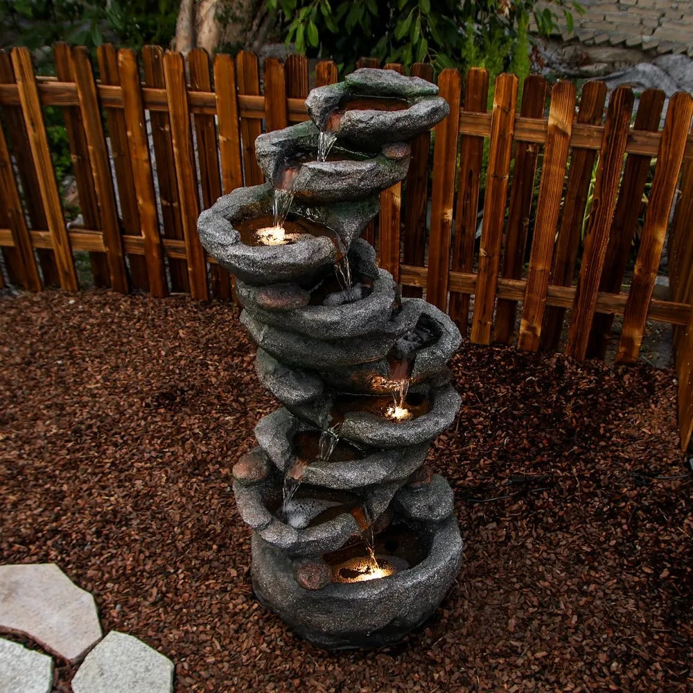 10 Tier Cascading Rock Water Fountain Outdoor Garden Decor