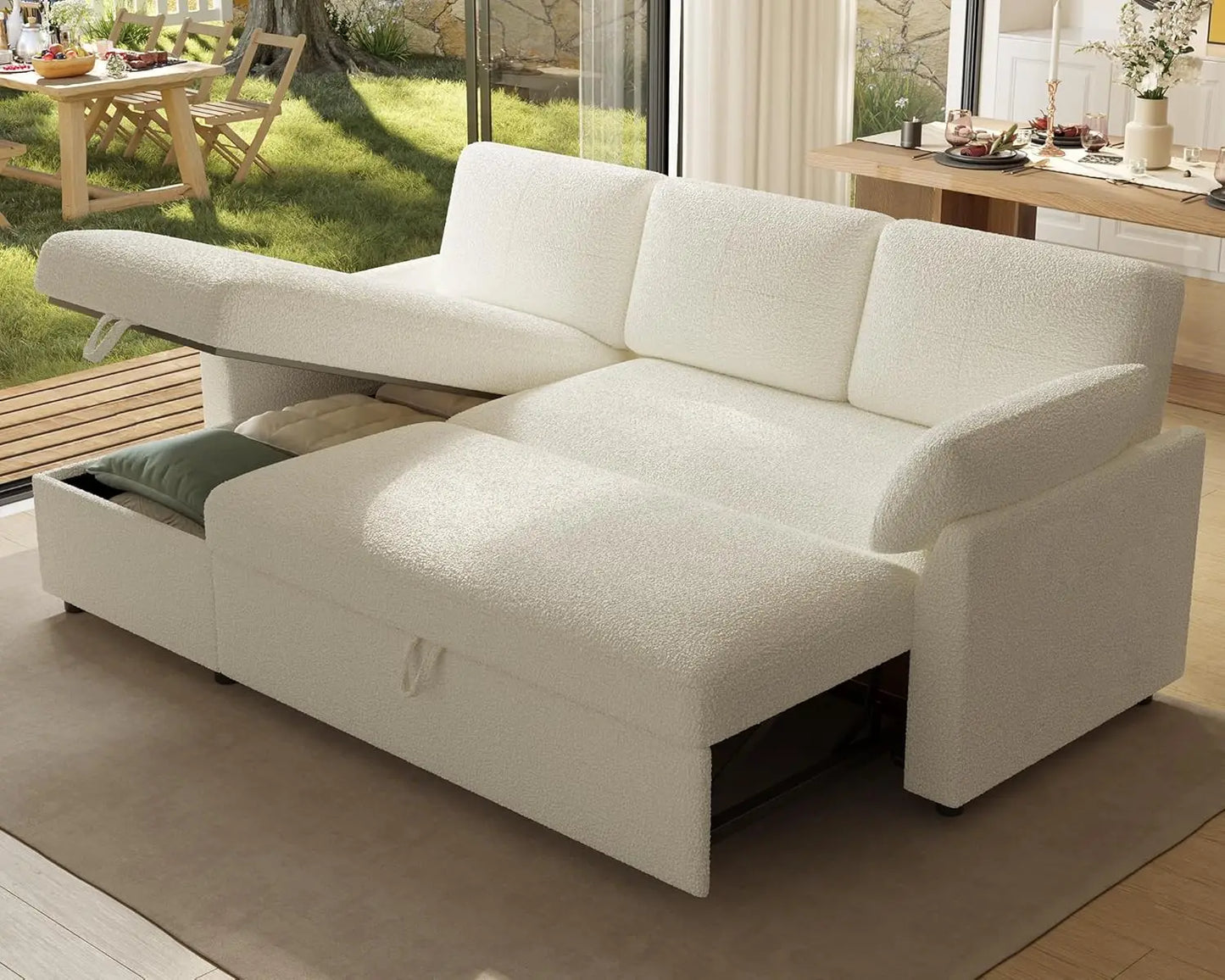 2-In-1 Pull-Out Sleeper Sofa Bed With Storage Chaise