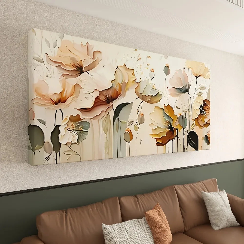 Abstract Floral Canvas Art With Pine Frame For Room Decor