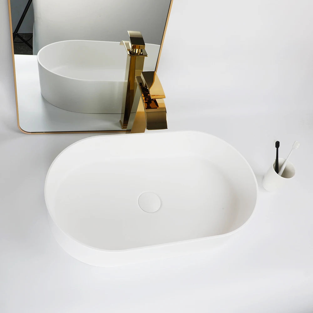 YANKSMART Artificial Stone Bathroom Vessel Sink with Waterfall Faucet