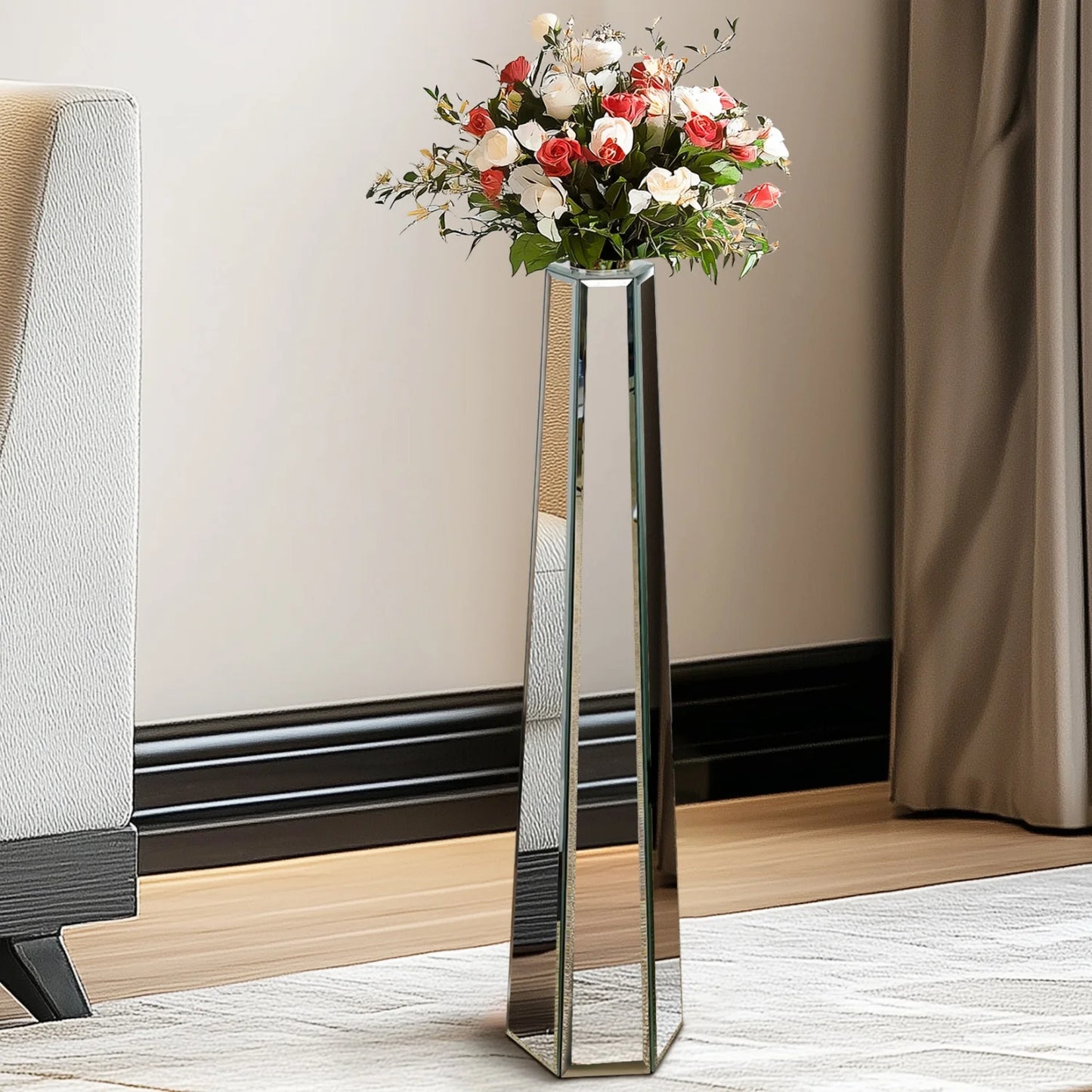 Floor Mirrored Vase Crushed Diamond Glass Tall Home Decor
