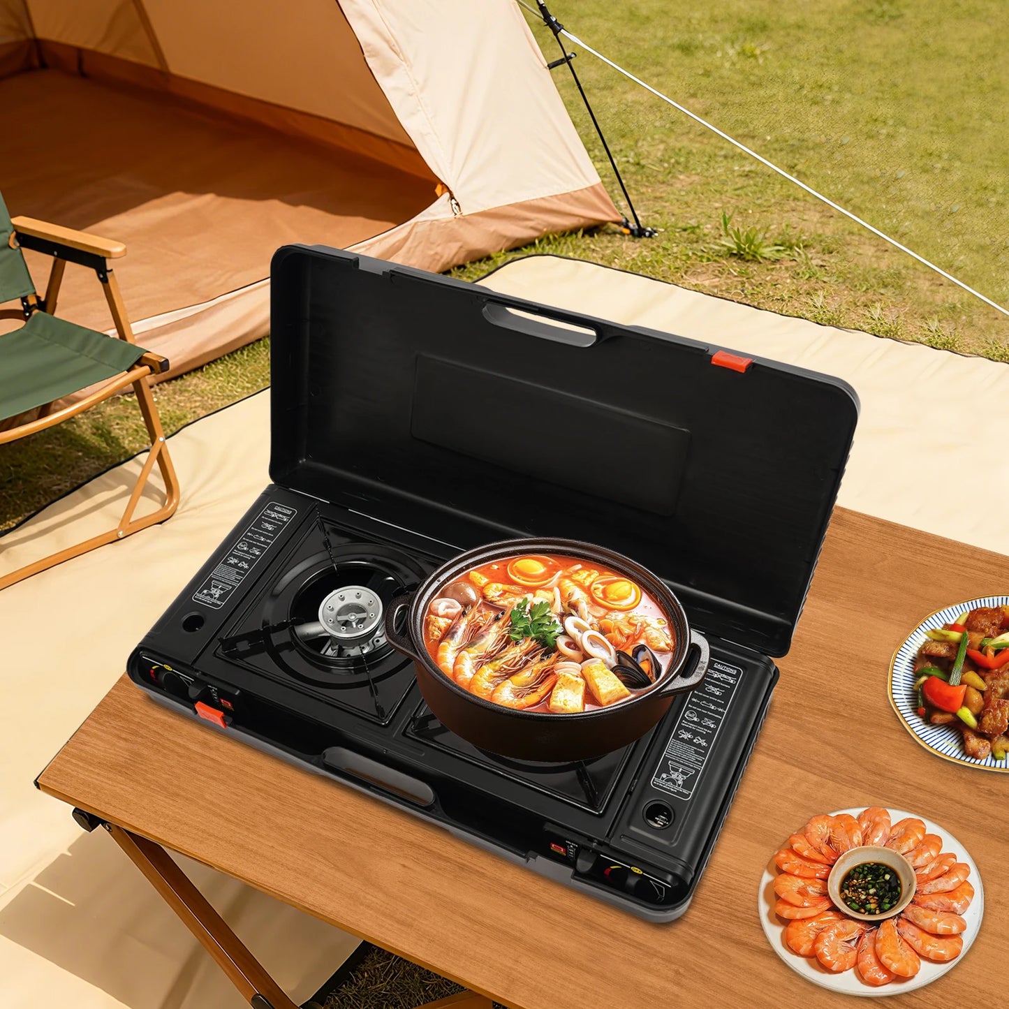 Two Burner Portable Gas Stove With Piezo Ignition LPG Butane Camping