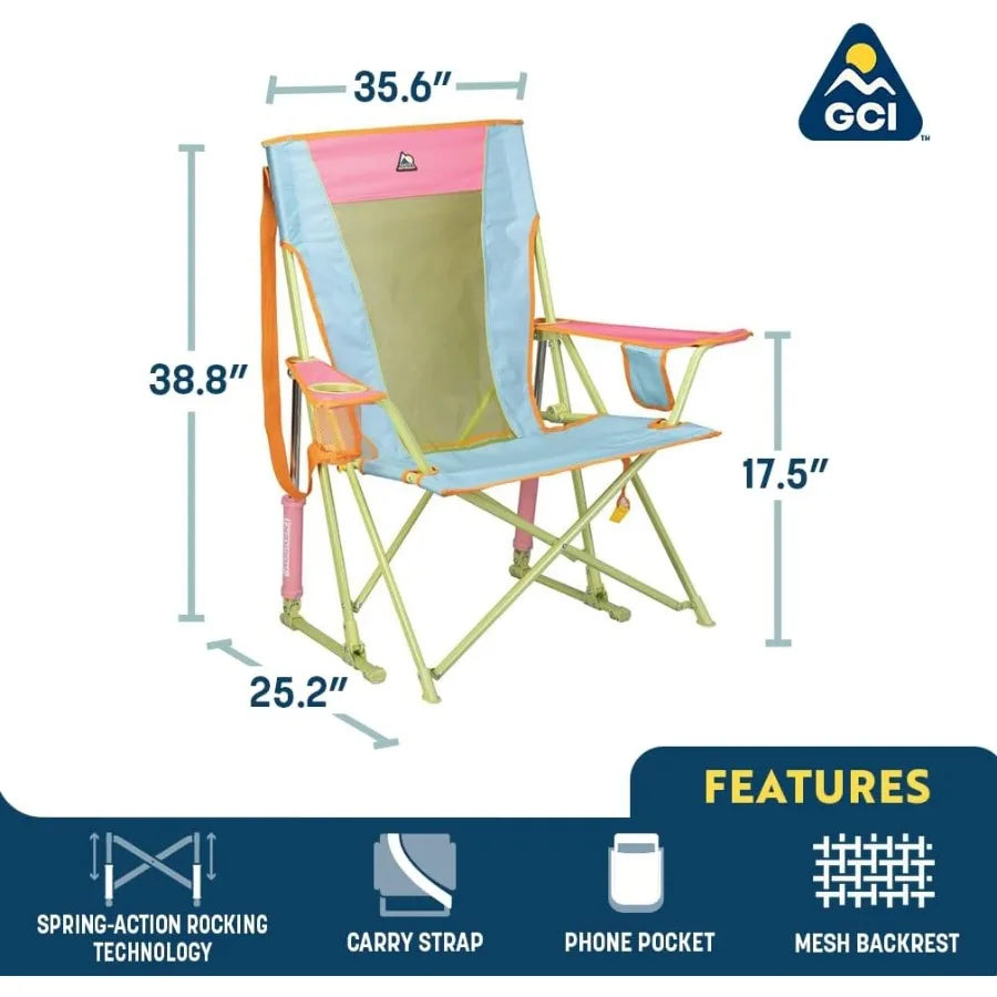 Comfort Pro Rocker Camping Chair for Outdoor Adventures: Portable Folding Rocking Chair with Durable Armrests and Builtin Drink