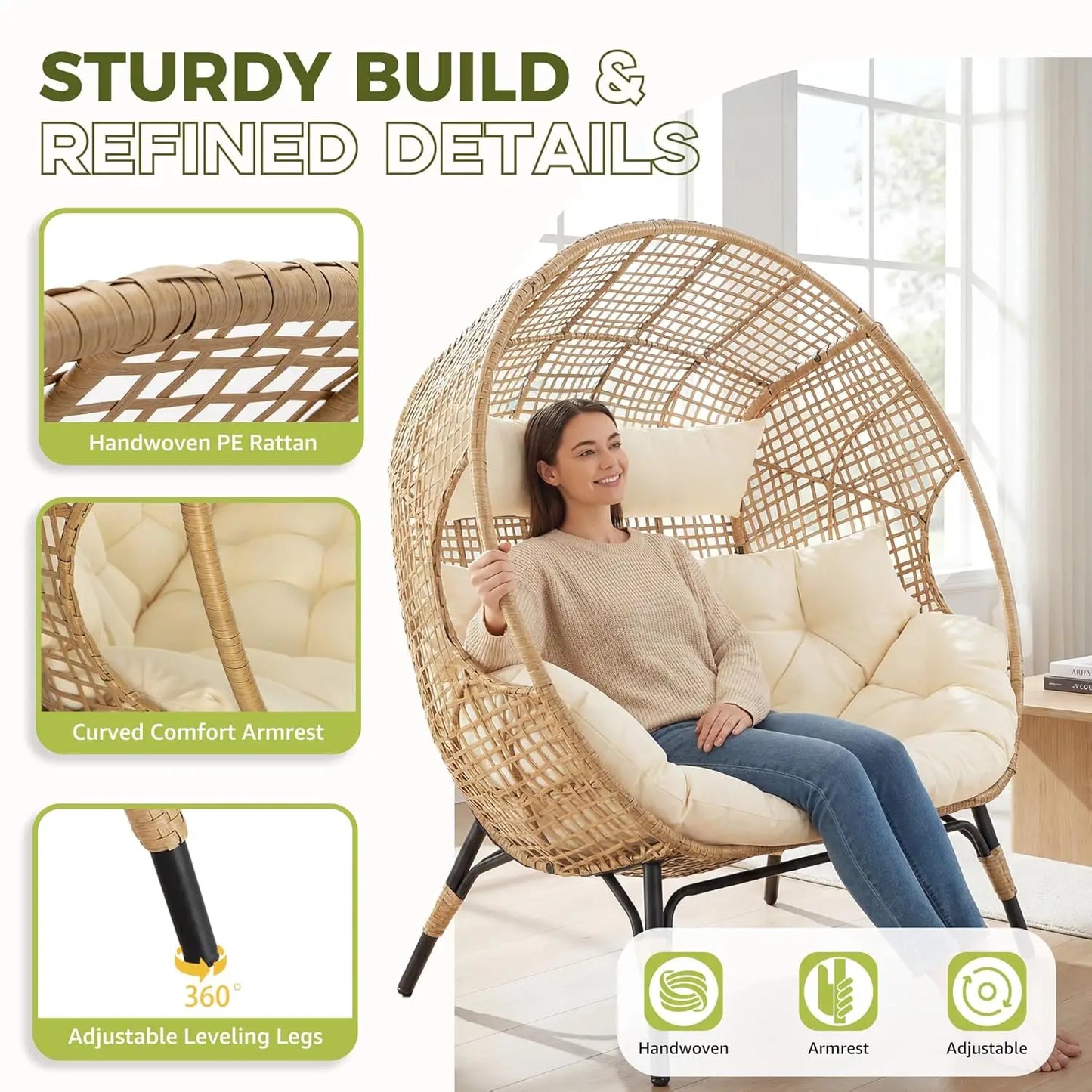 Wicker Rattan Cushioned Loveseat For Patio Garden Indoor Use