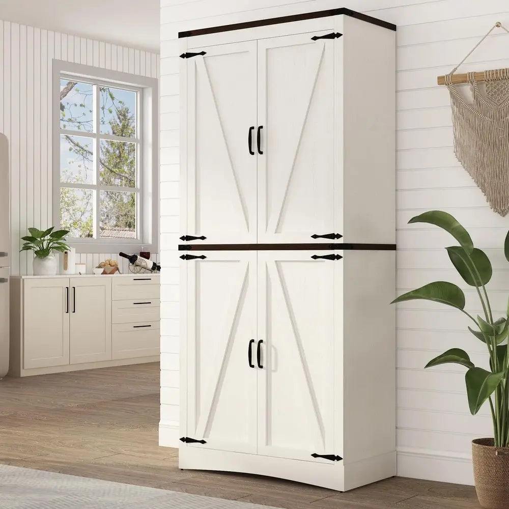 Farmhouse Kitchen Pantry Cabinet With Four Doors And Adjustable Shelves