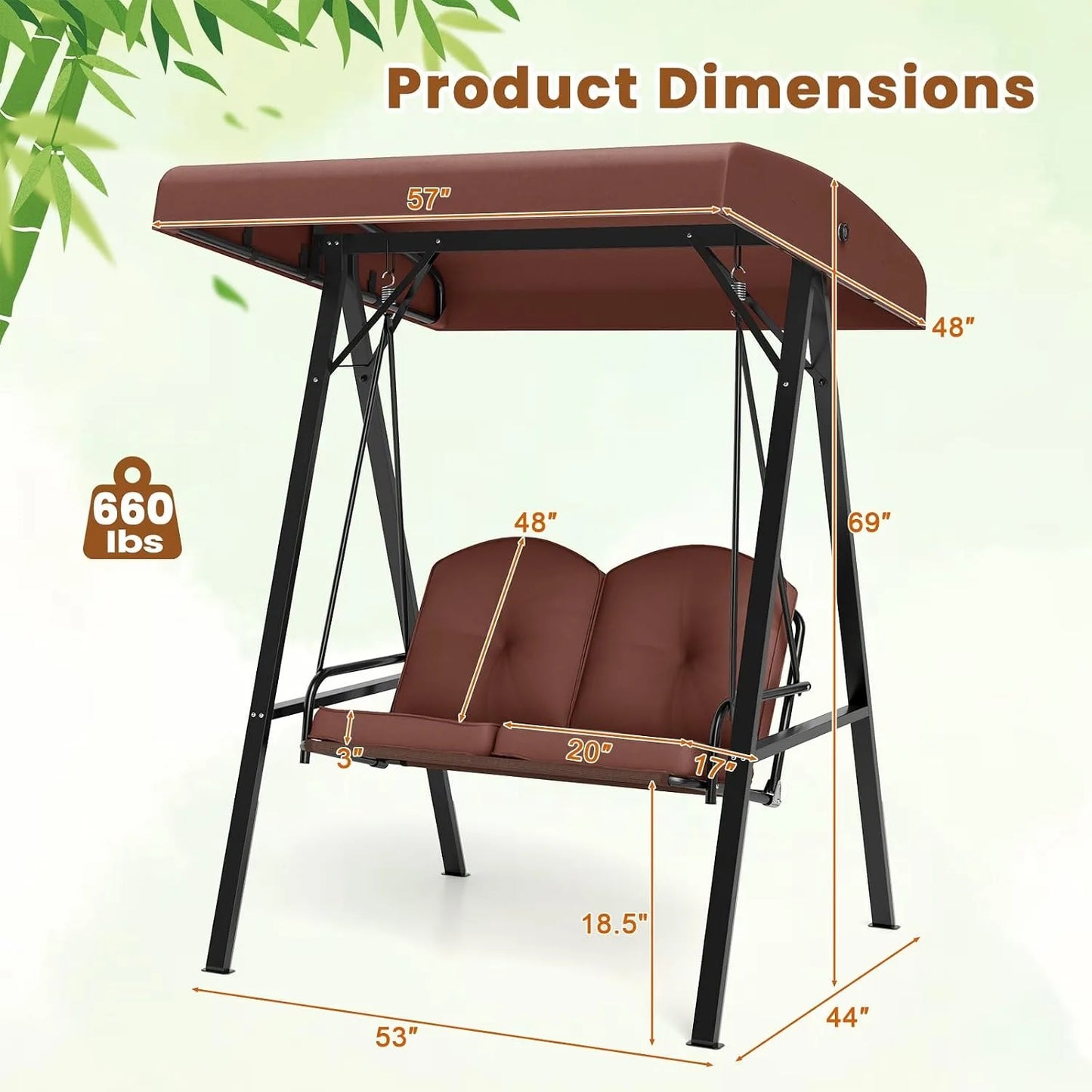 Outdoor Patio Swing With Heavy Duty Metal Frame And Canopy