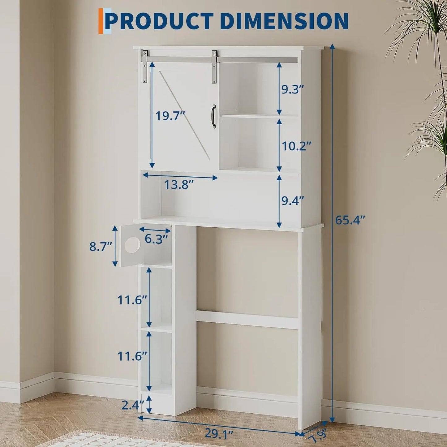 Over Toilet Cabinet With Sliding Barn Door And Built In Toilet Paper Holder