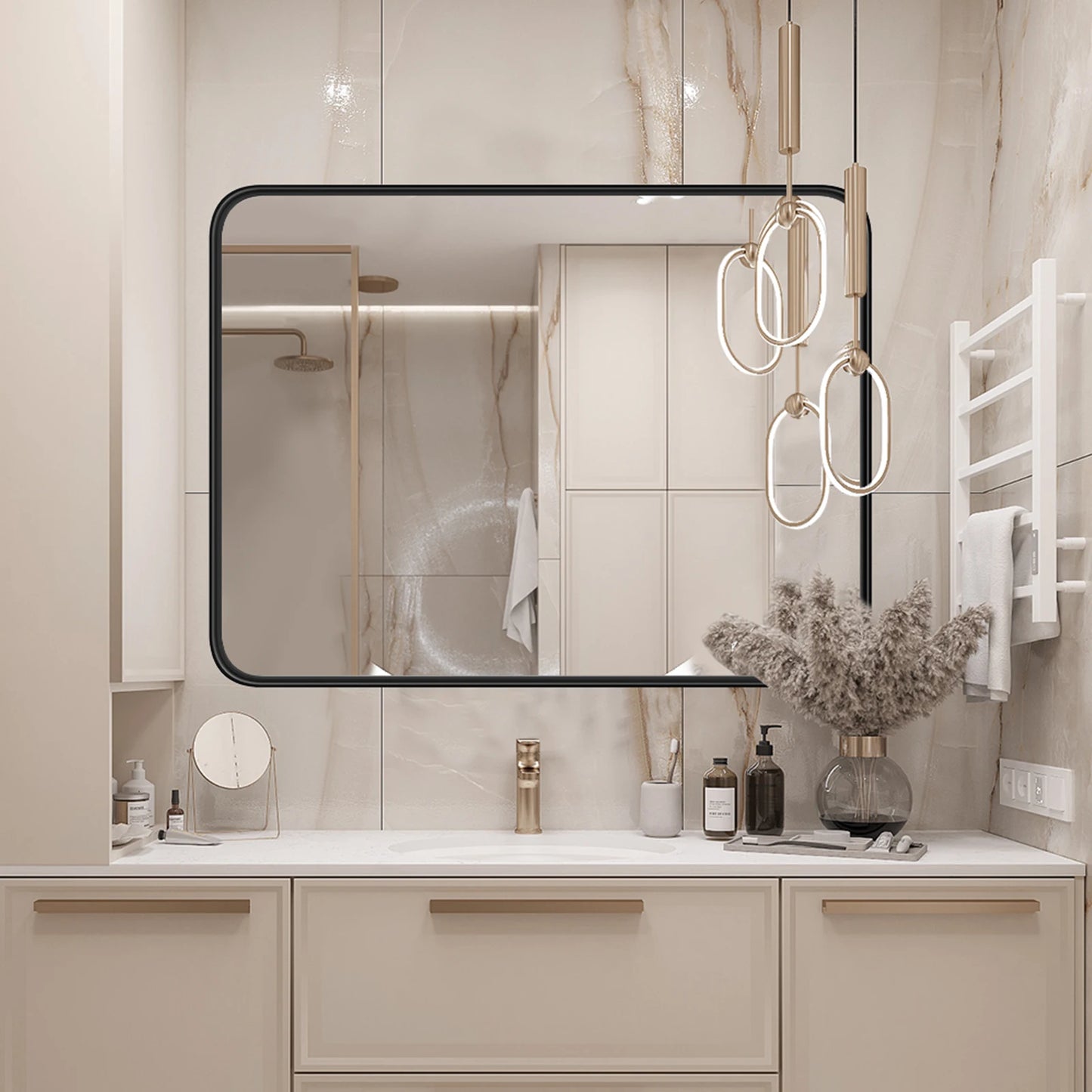 JHK Matte Metal Framed Rectangular Bathroom Mirror Wall Mounted