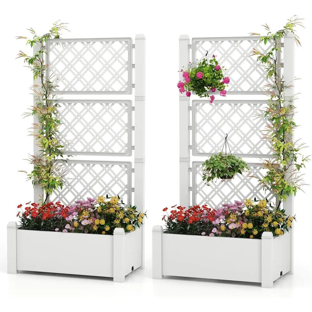 Elevated Garden Bed Set Lattice Trellis Drainage And Water Gauge