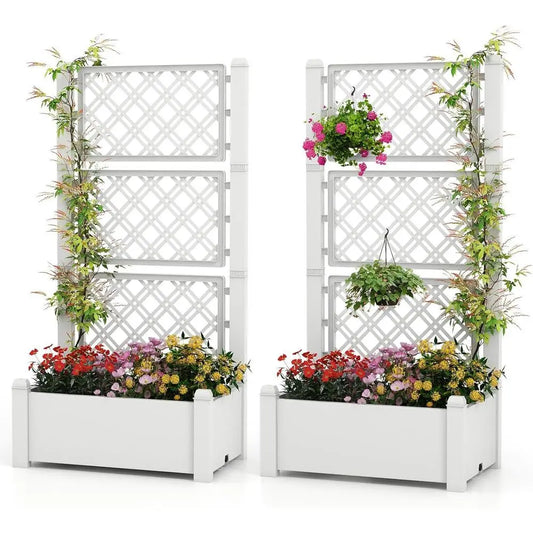 Elevated Garden Bed Set Lattice Trellis Drainage And Water Gauge