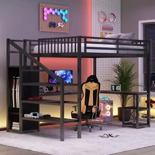 Loft Bed Frame For Adults With Stairs And Wardrobe