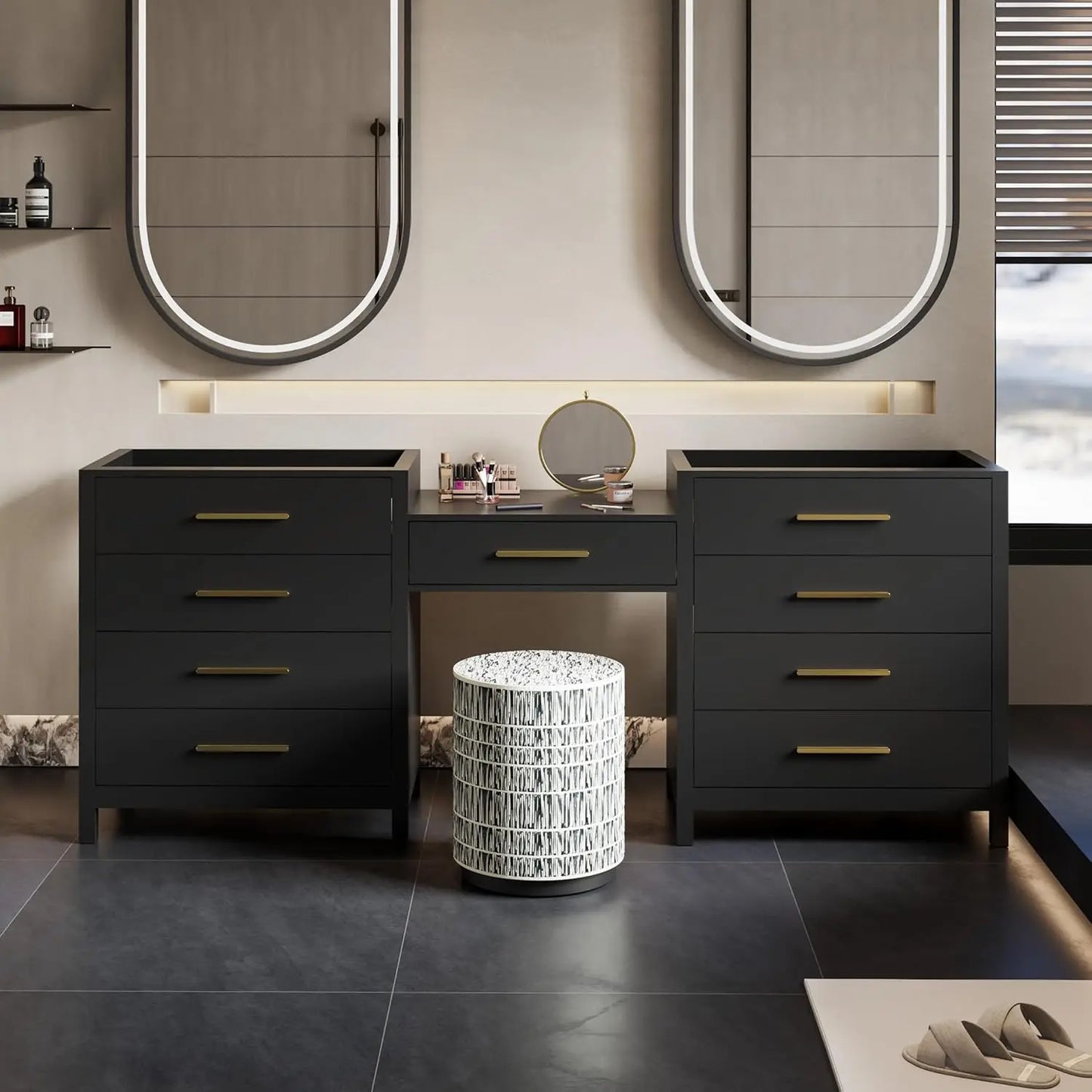 Modern Bathroom Vanity Sink Combo With Makeup Desk And Dual Faucets