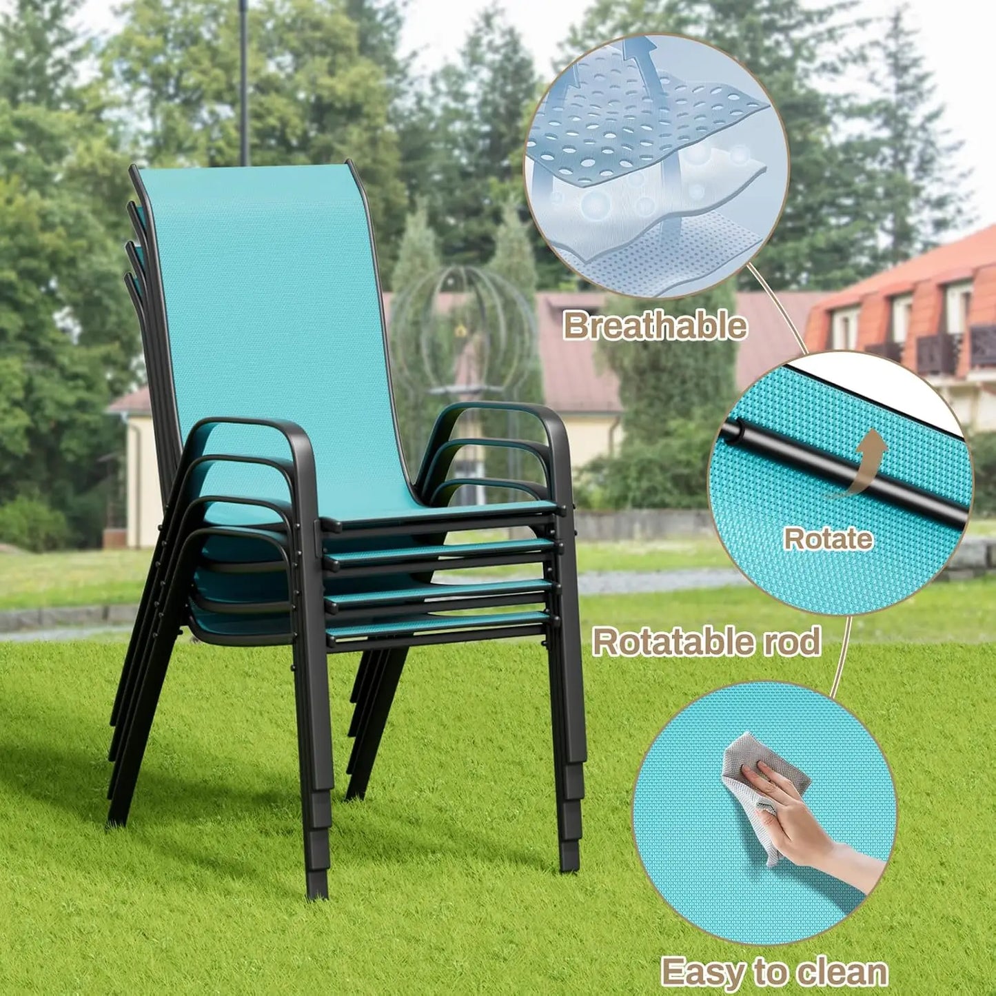 Patio Dining Set 5 Pieces All Weather Textilene Chairs