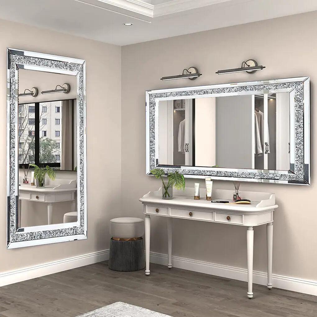 LUVODI Sparkling Crystal Frameless Vanity Mirror Wall Mounted