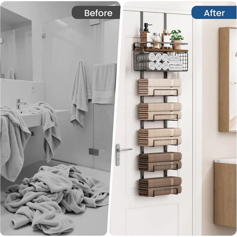 7 Tier Metal Over The Door Towel Rack Storage Organizer