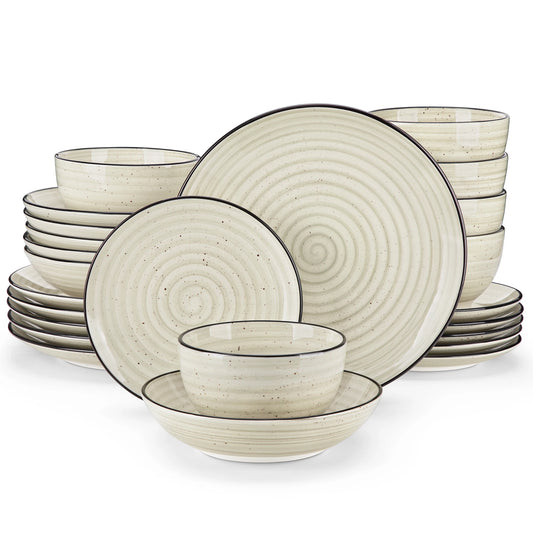 Malacasa Ceramic Dinnerware Set Hand Painted Spiral Design