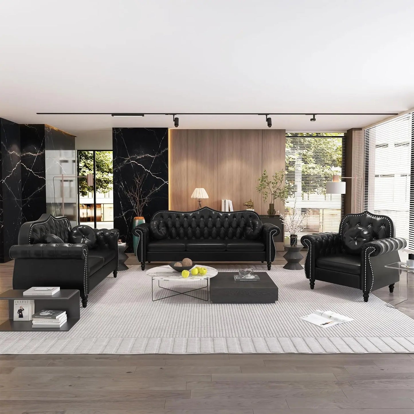 OEING Mid-Century Modern Two-Seater Loveseat With Deep Button Tufting