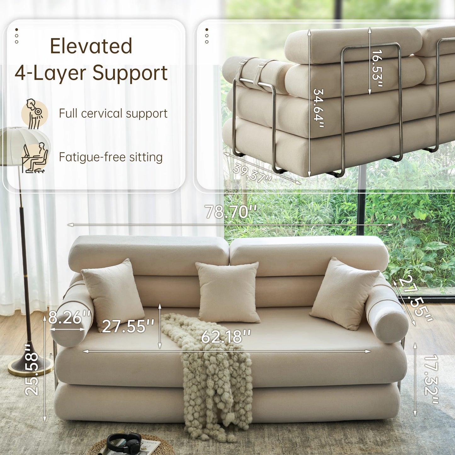 Convertible Sleeper Sofa Bed Floor Couch With Rounded Armrests