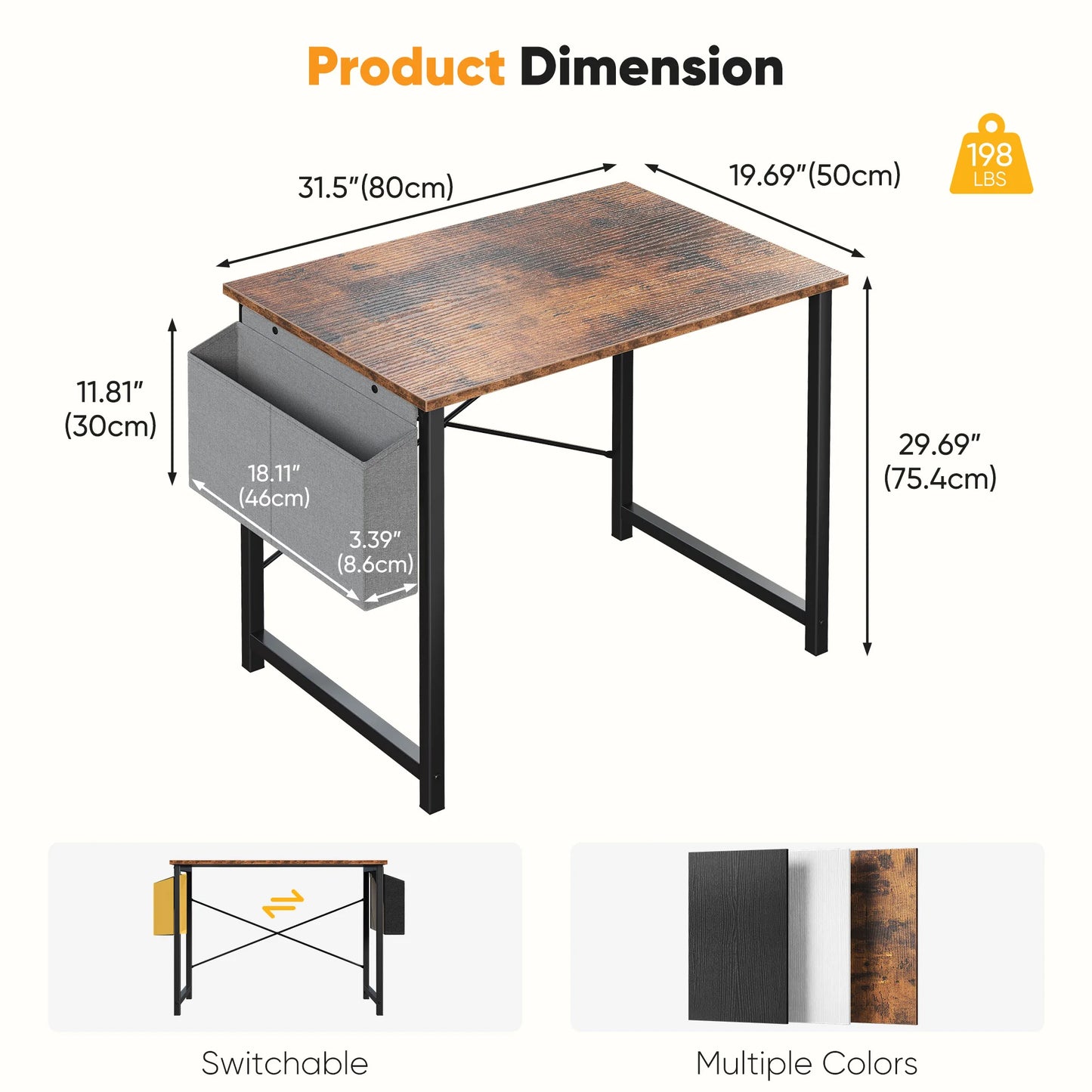 JHK Adjustable Computer Desk Wood Tabletop Storage Bag