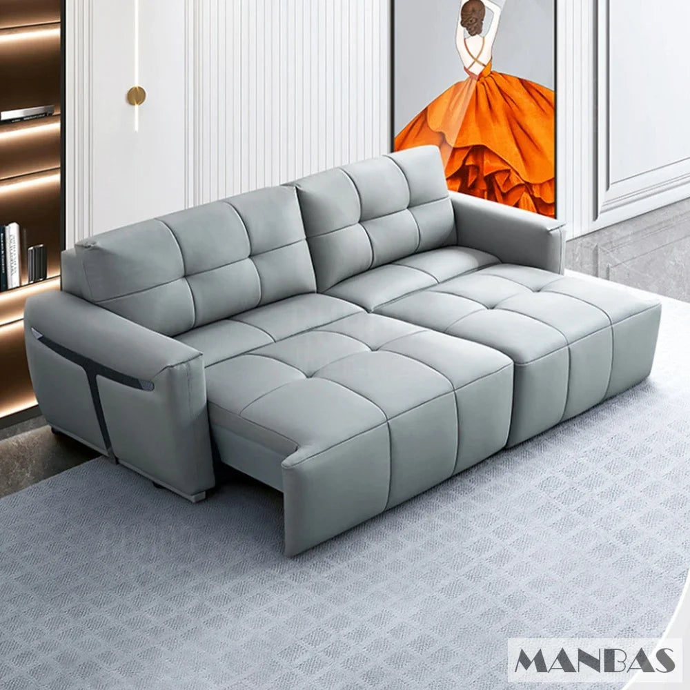 Linlamlim Electric Convertible Sofa Bed Italian Genuine Leather Sleeper Couch