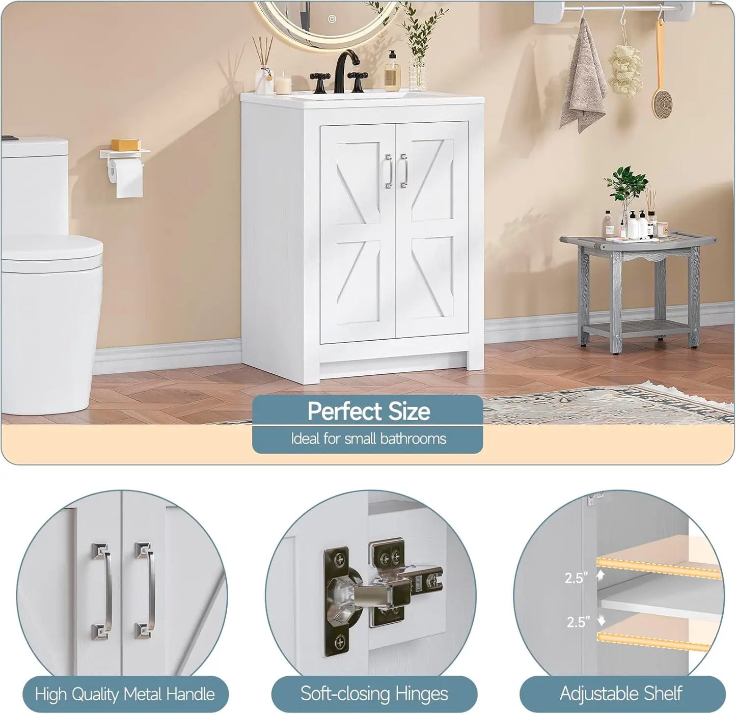 Farmhouse Bathroom Vanity With Sink Ceramic Basin Wood Cabinet