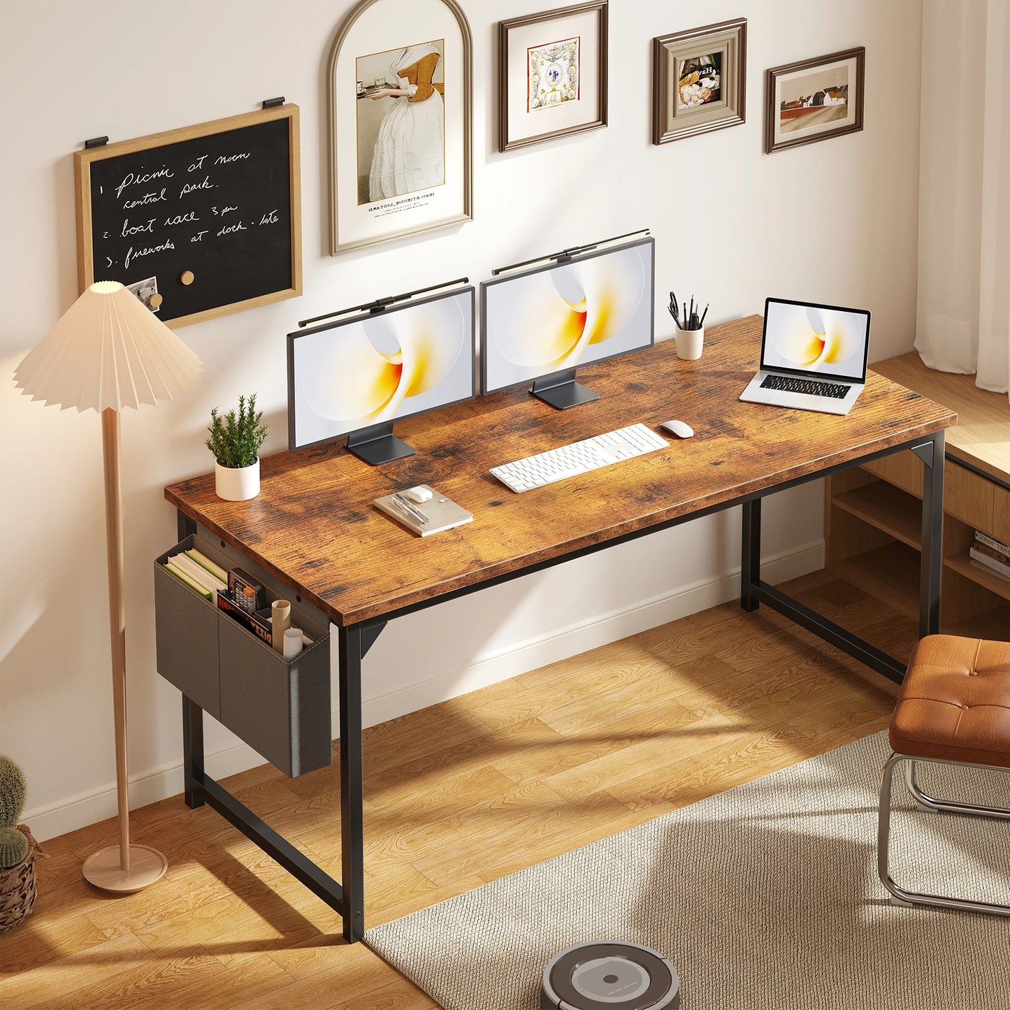 JHK Adjustable Computer Desk Wood Tabletop Storage Bag
